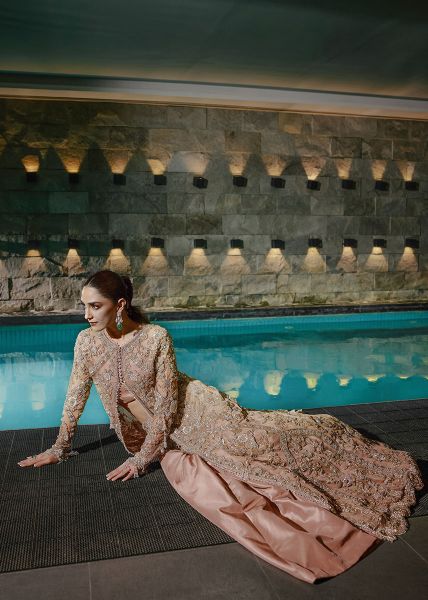 Crème Embellished Net Jacket with Satin Lehenga (2-Piece) - Image 9