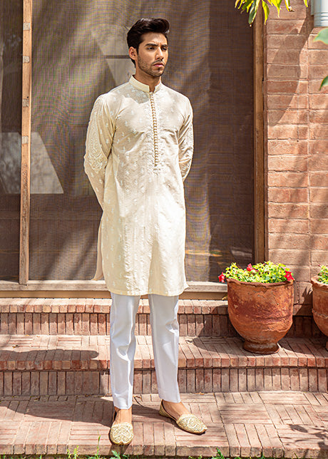 Cream Block Print Karandi Kurta (2-Piece) - Image 3