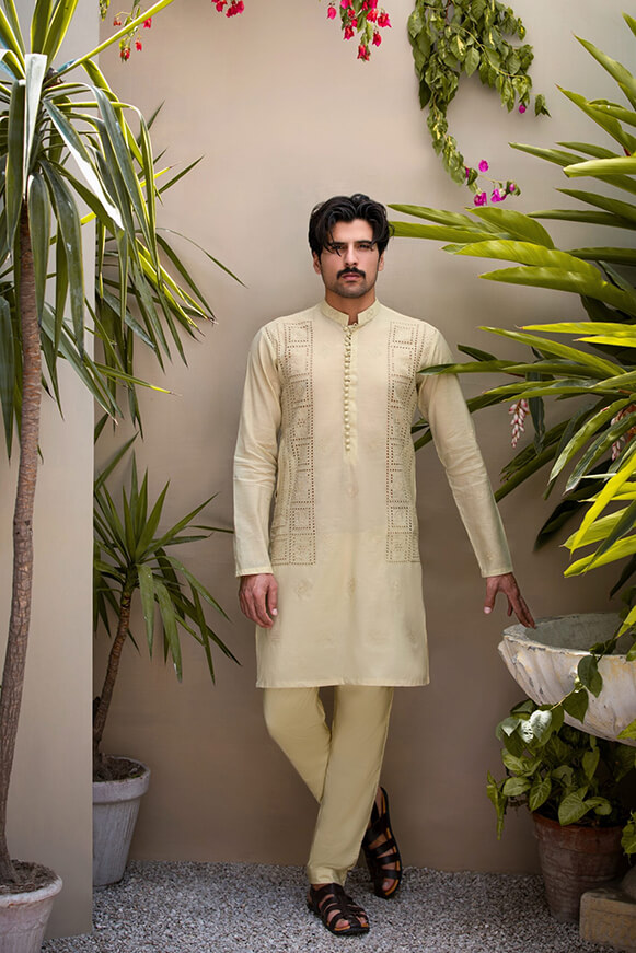 Cream Chikankari Khaddi Cotton Kurta (2-Piece) - Image 1