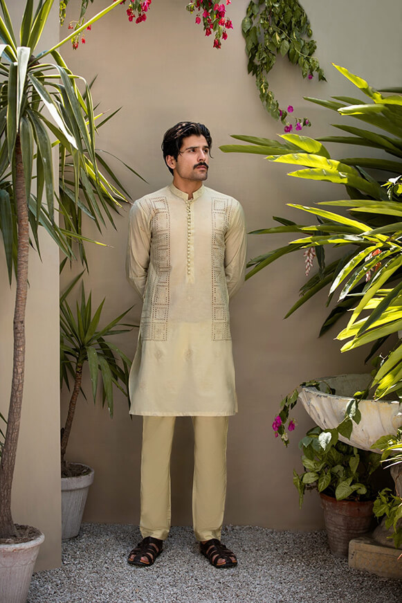 Cream Chikankari Khaddi Cotton Kurta (2-Piece) - Image 2