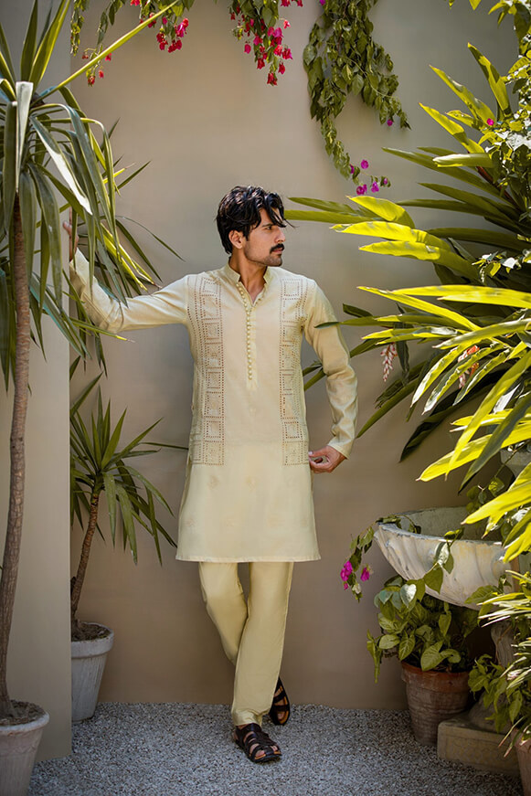 Cream Chikankari Khaddi Cotton Kurta (2-Piece) - Image 3