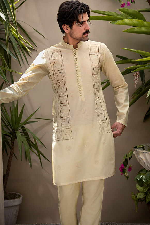 Cream Chikankari Khaddi Cotton Kurta (2-Piece) - Image 4