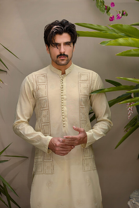 Cream Chikankari Khaddi Cotton Kurta (2-Piece) - Image 5