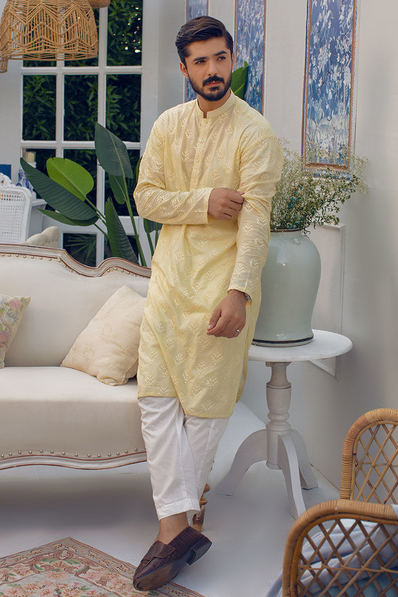 Buttercream Schiffli Embroidered Lawn Kurta (2-Piece) - Image 1