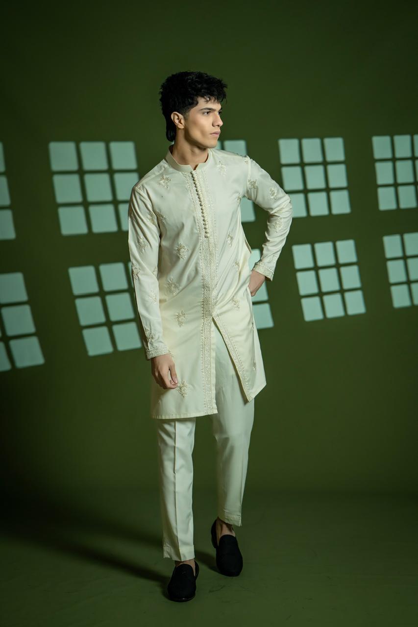 Cream Embroidered Wash & Wear Kurta Set (2-Piece) - Image 1