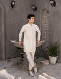Cream Embroidered Wash & Wear Kurta Trouser Set (2-Piece) - Image 2