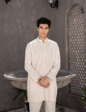 Cream Embroidered Wash & Wear Kurta Trouser Set (2-Piece) - Image 3