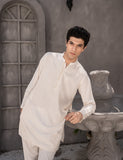Cream Embroidered Wash & Wear Kurta Trouser Set (2-Piece) - Image 4