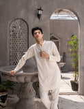 Cream Embroidered Wash & Wear Kurta Trouser Set (2-Piece) - Image 6