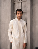 Cream Embroidered Wash & Wear Kurta Trouser (2-Piece) - Image 3