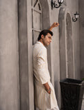 Cream Embroidered Wash & Wear Kurta Trouser (2-Piece) - Image 4