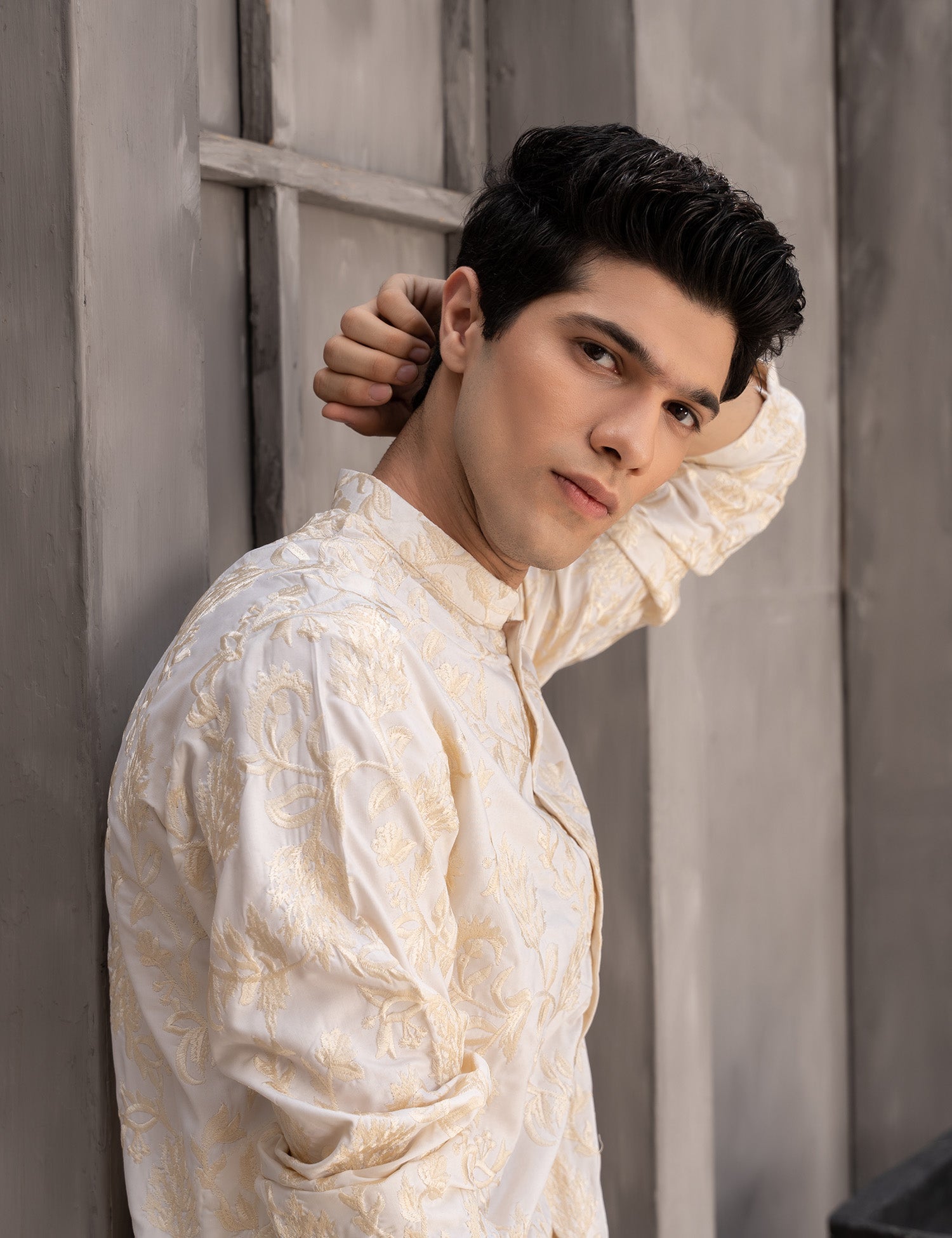 Cream Embroidered Wash & Wear Kurta Pajama (2-Piece) - Image 5