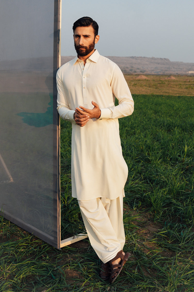 Cream Boski Embroidered Shalwar Kameez (2-Piece) - Image 2