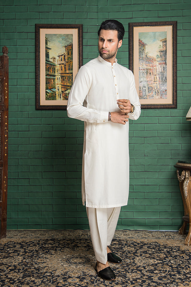 Cream Royal Boski Silk Shalwar Kameez (2-Piece) - Image 2