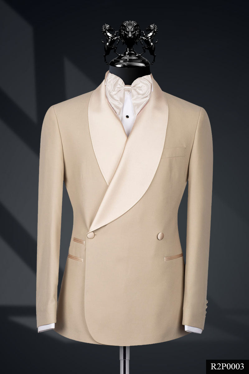 Cream Satin-Trim Italian Fabric Tuxedo Suit (2-Piece) - Image 1