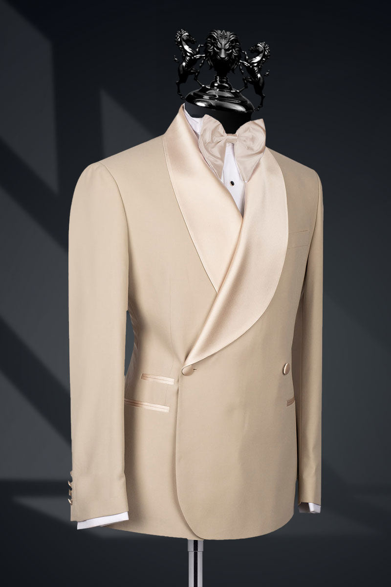 Cream Satin-Trim Italian Fabric Tuxedo Suit (2-Piece) - Image 2