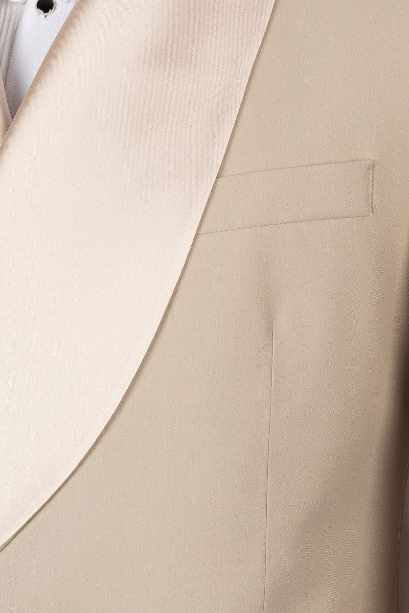 Cream Satin-Trim Italian Fabric Tuxedo Suit (2-Piece) - Image 3