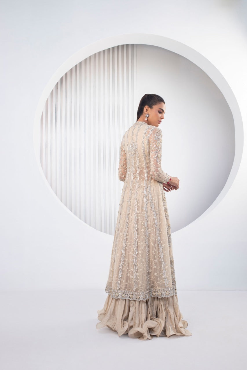 Crème Zardozi French Net Pishwas (3-Piece) - Image 2