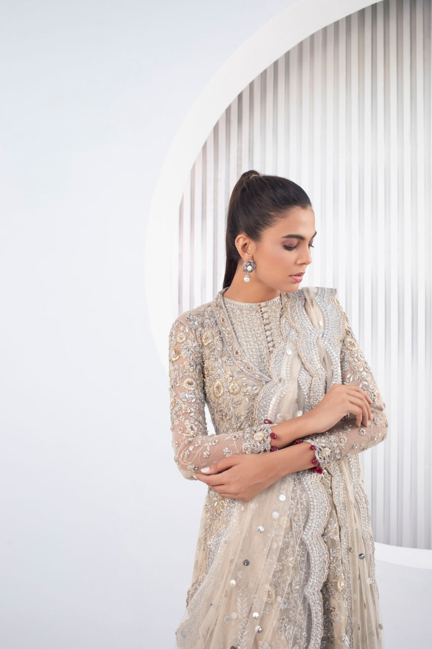 Crème Zardozi French Net Pishwas (3-Piece) - Image 4