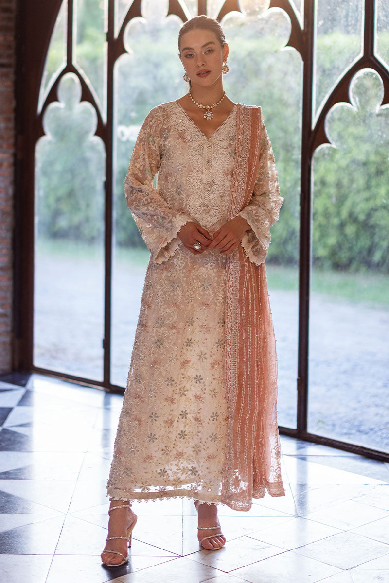 Cream Chikankari Cotton Net Salwar Kameez (3-Piece) - Image 1