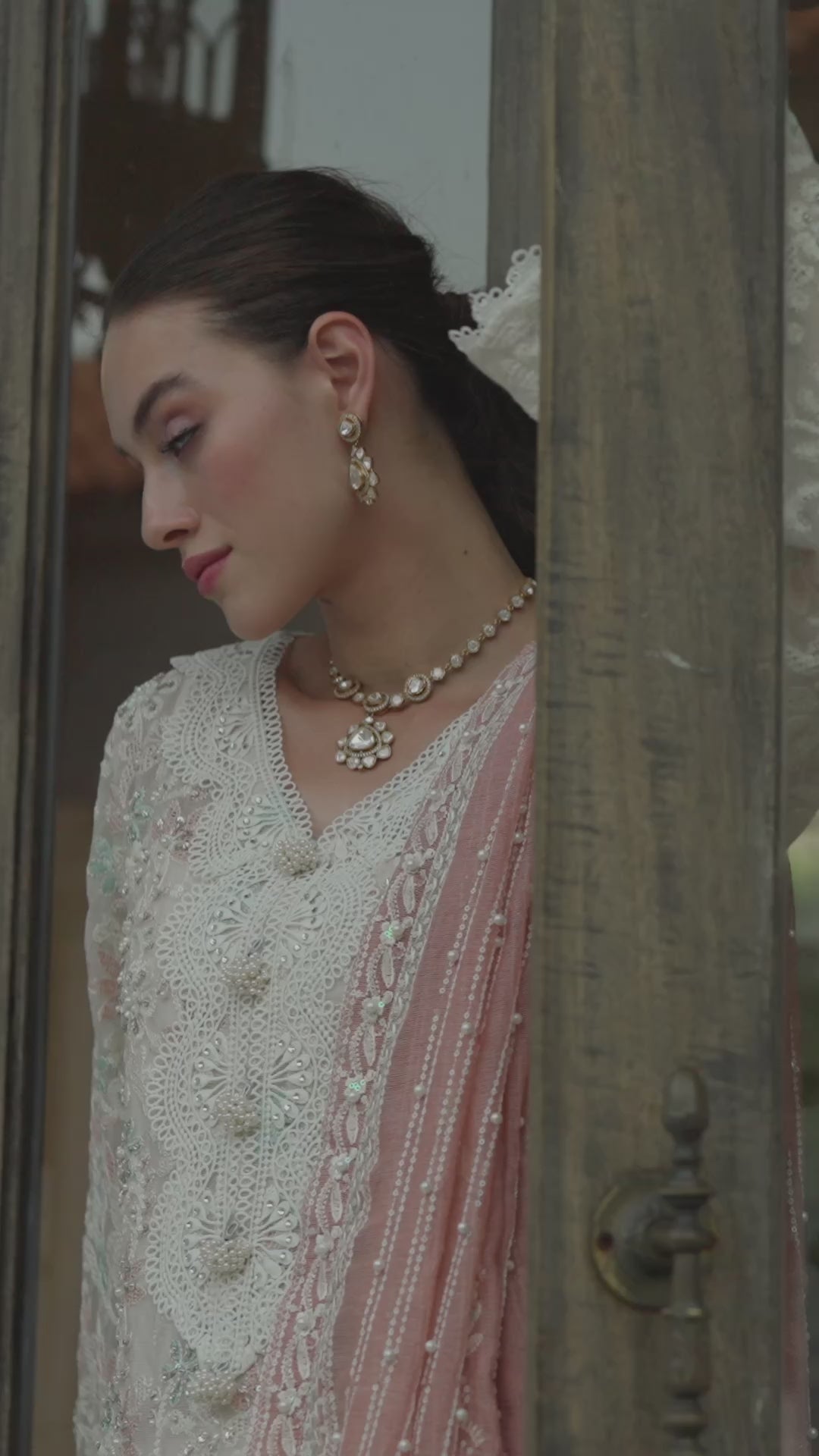 Cream Chikankari Cotton Net Salwar Kameez (3-Piece) - Image 14