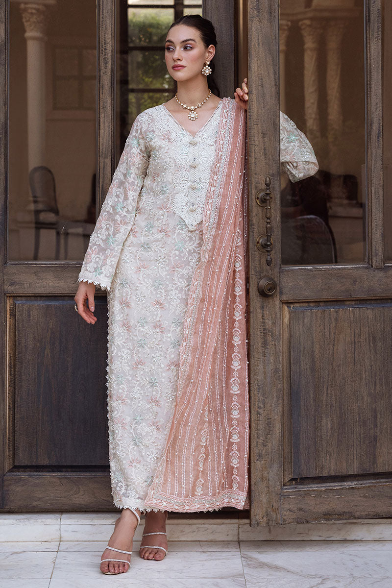 Cream Chikankari Cotton Net Salwar Kameez (3-Piece) - Image 2