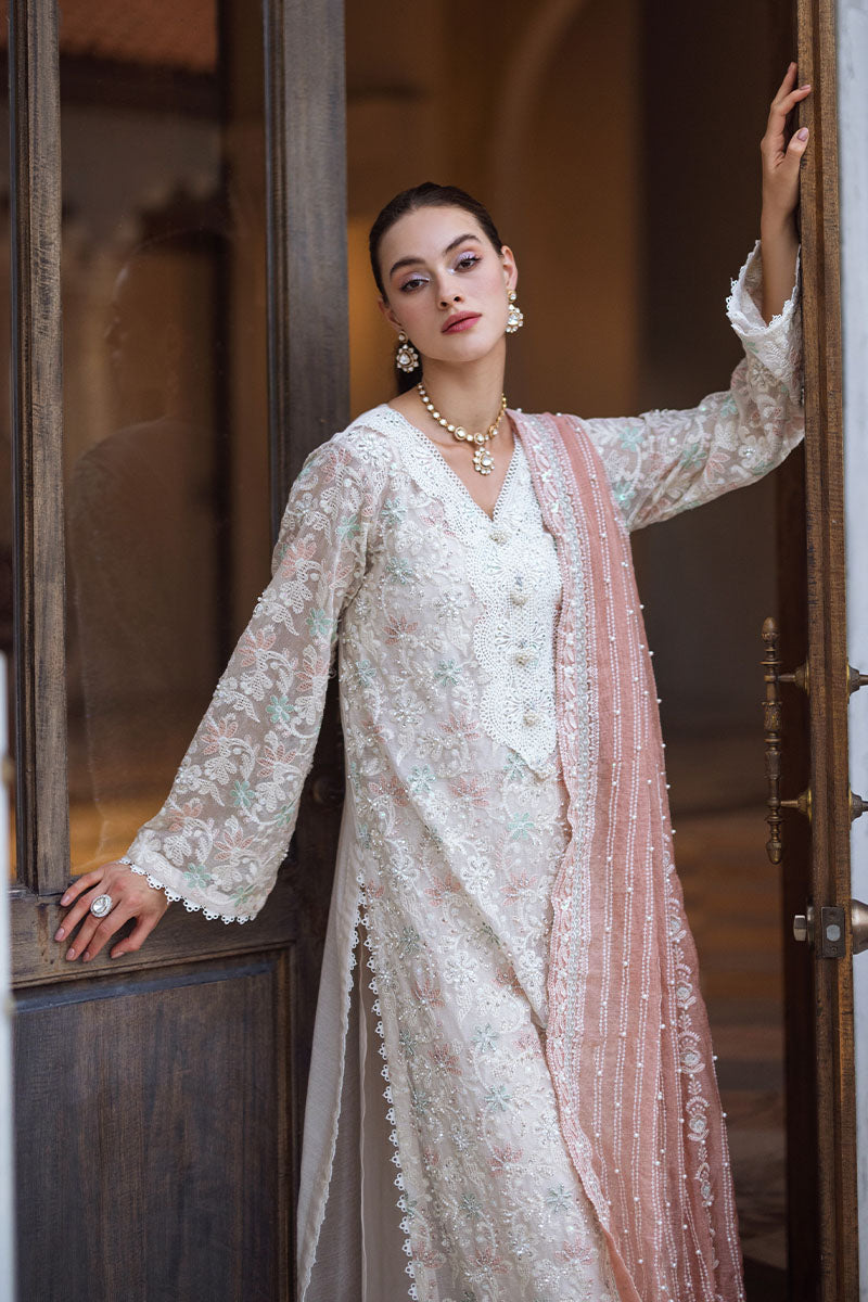 Cream Chikankari Cotton Net Salwar Kameez (3-Piece) - Image 3