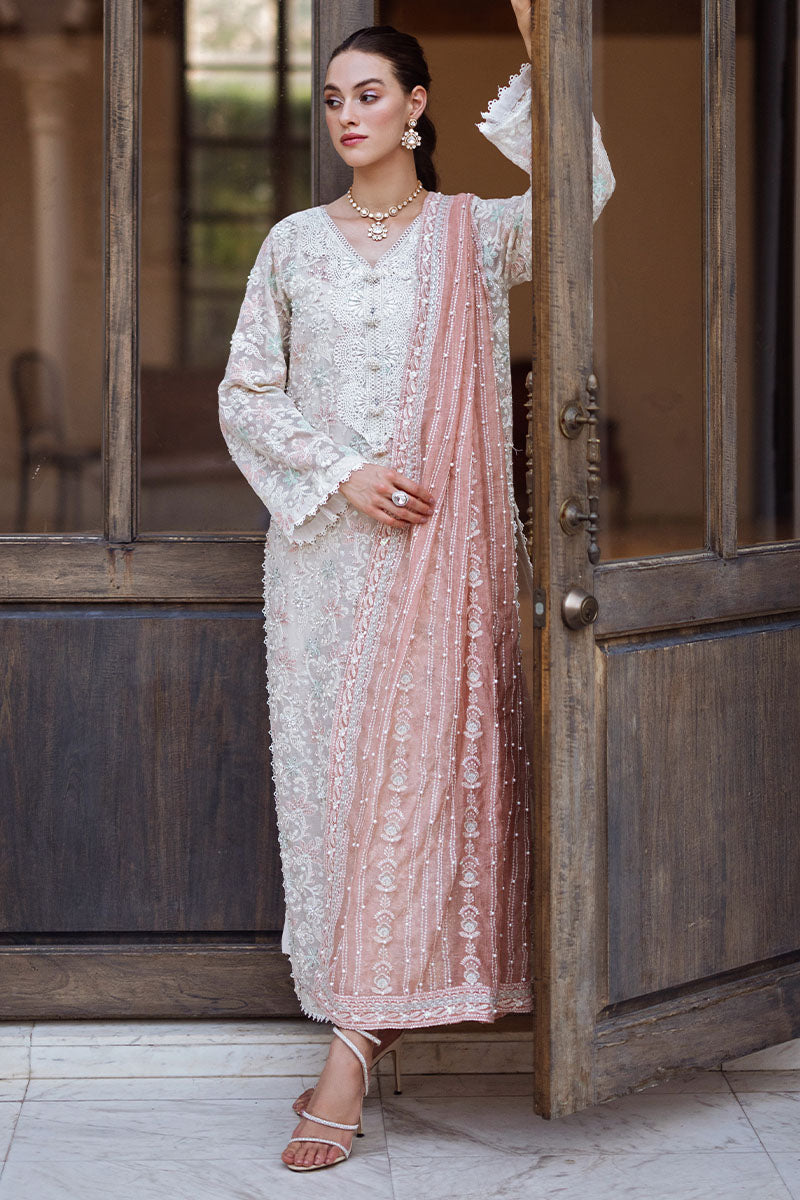 Cream Chikankari Cotton Net Salwar Kameez (3-Piece) - Image 5