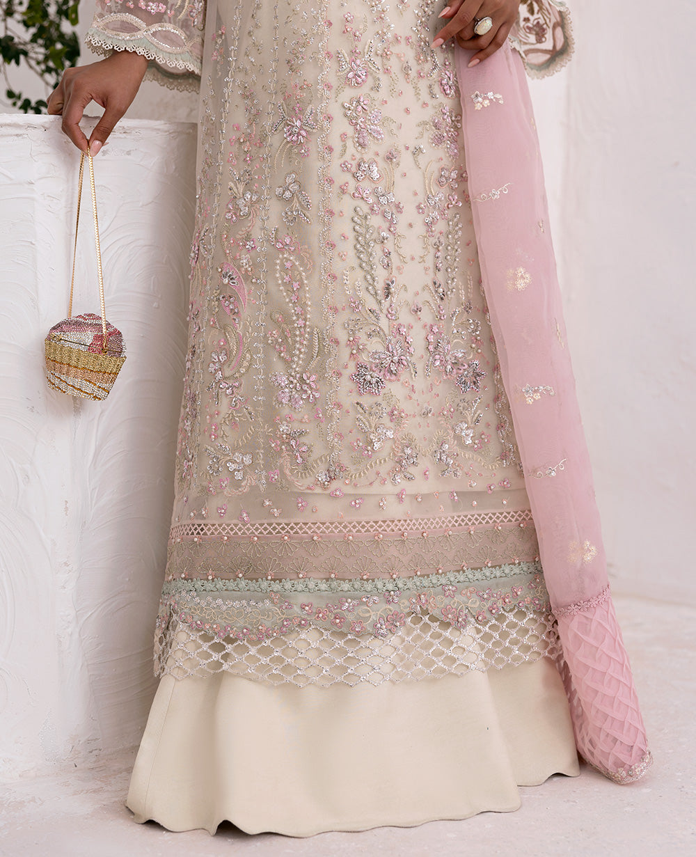 Pakistani Cream Embroidered Organza 4-Piece Formal Dress - Image 6