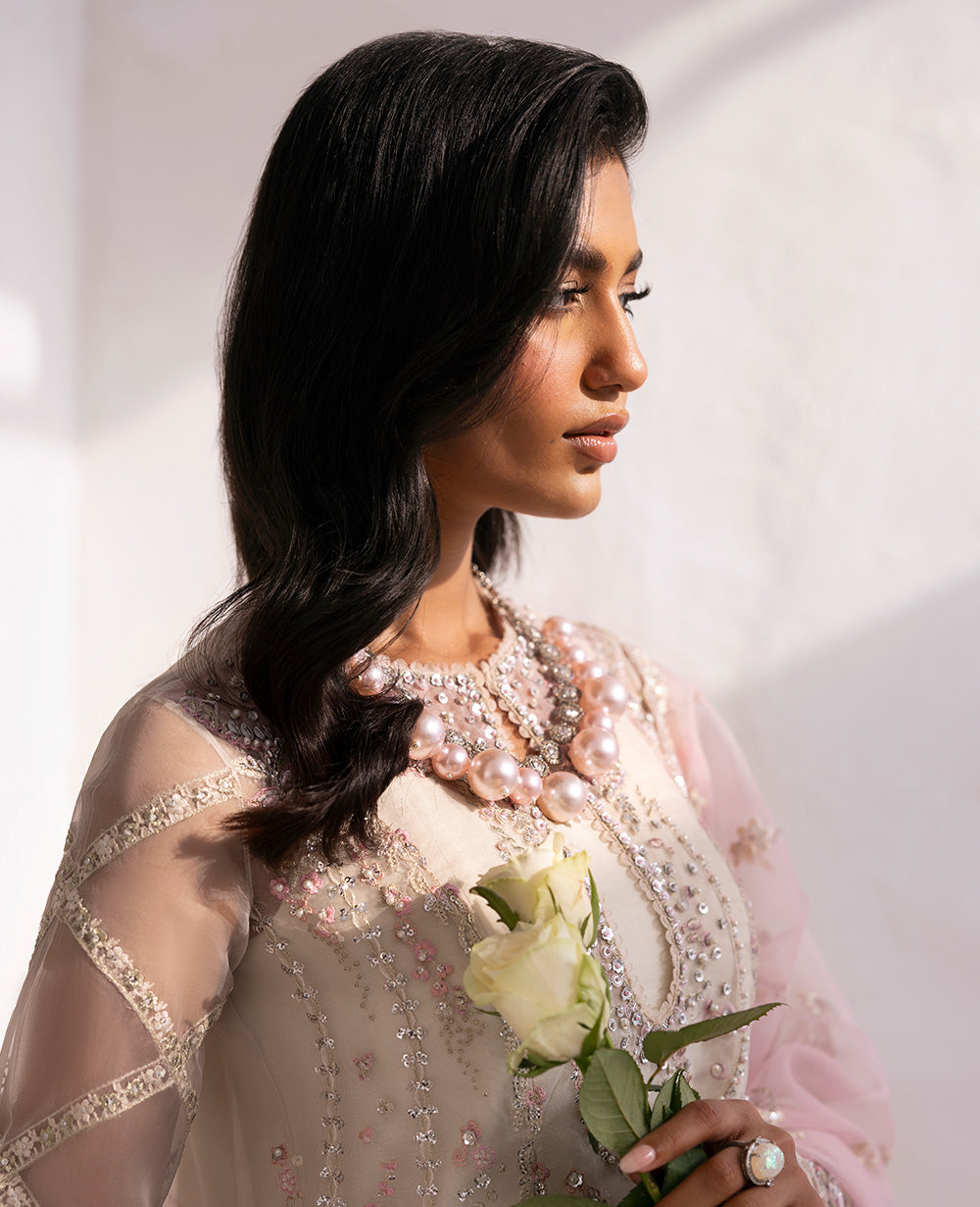 Pakistani Cream Embroidered Organza 4-Piece Formal Dress - Image 8
