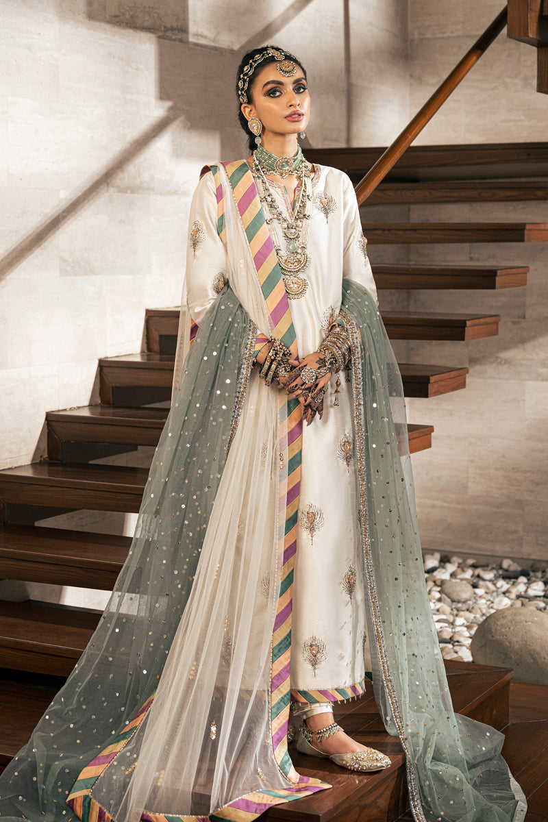 Pakistani Cream Hand-Embellished Silk Bridal Salwar Kameez (3-Piece) - Image 1