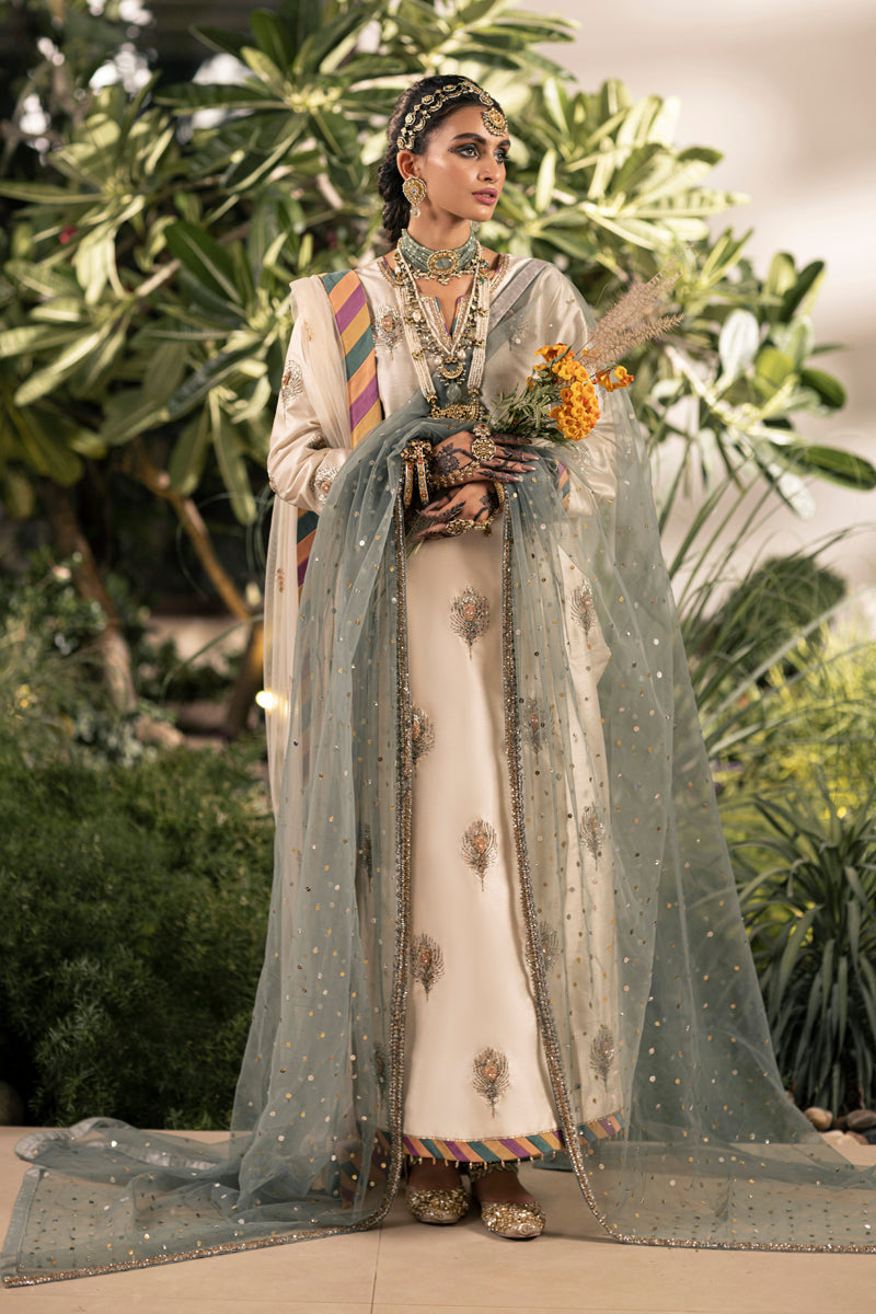 Pakistani Cream Hand-Embellished Silk Bridal Salwar Kameez (3-Piece) - Image 2