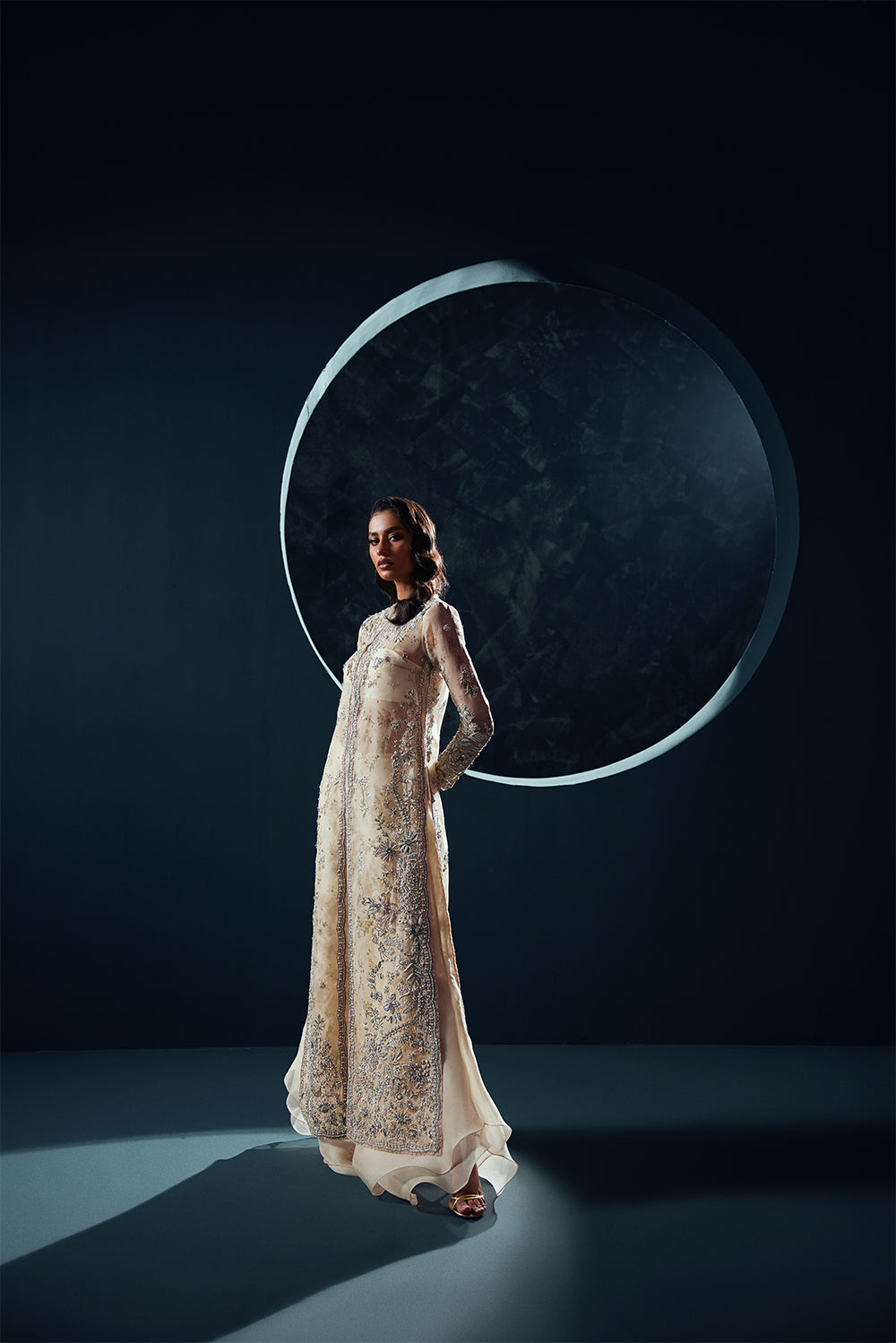 Dawn Cream Embellished Organza Sharara (3-Piece) - Image 3