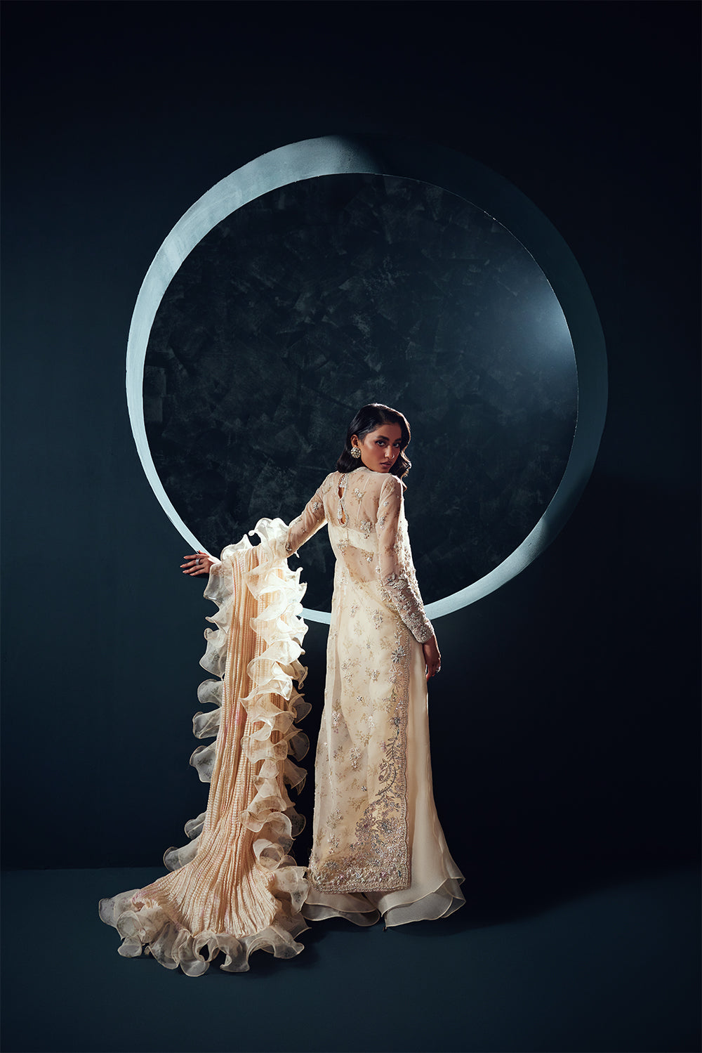 Dawn Cream Embellished Organza Sharara (3-Piece) - Image 4