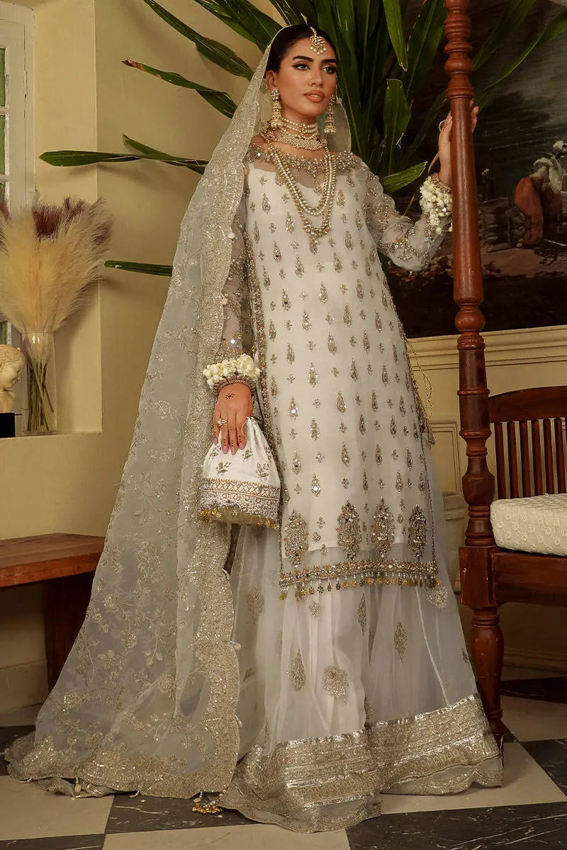 Cream Zardozi Embroidered Organza Farshi Sharara (3-Piece) - Image 1