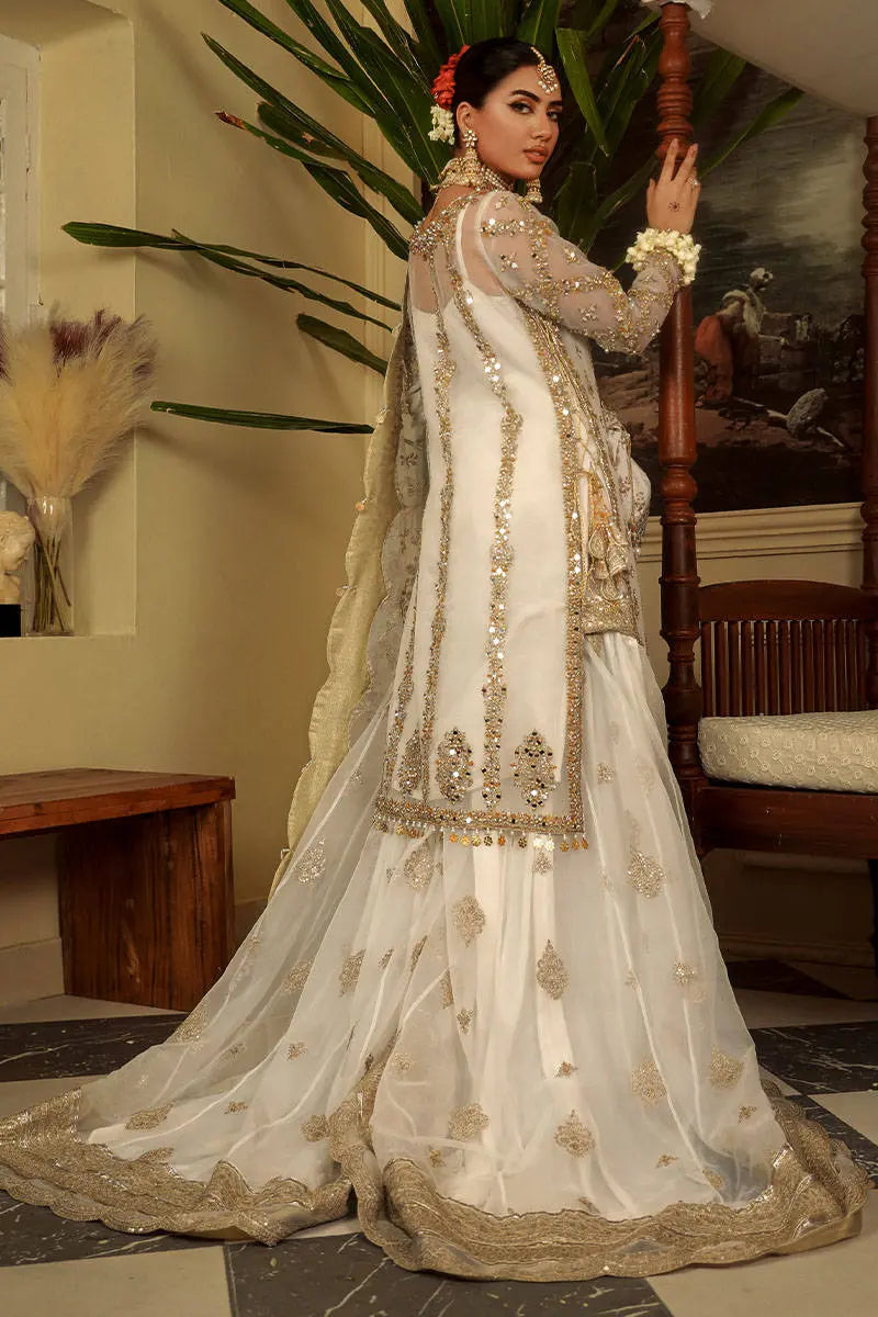 Cream Zardozi Embroidered Organza Farshi Sharara (3-Piece) - Image 2