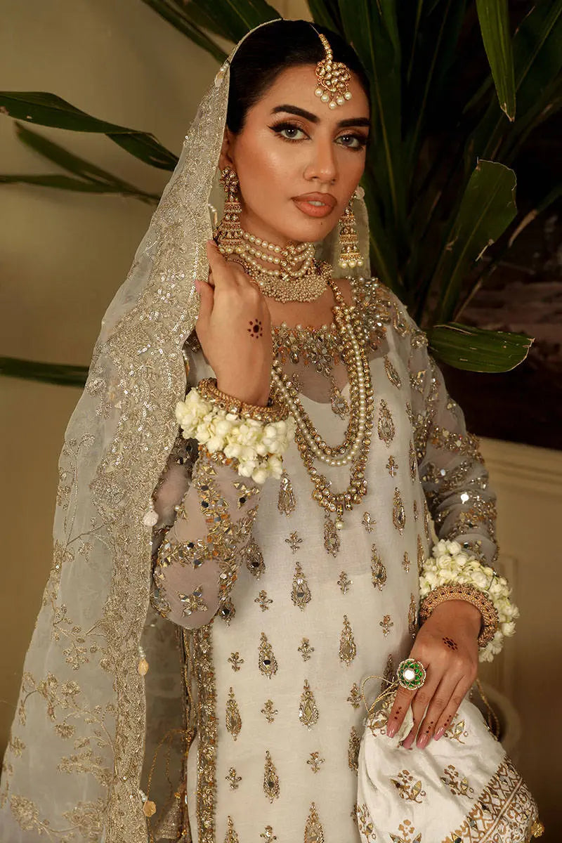 Cream Zardozi Embroidered Organza Farshi Sharara (3-Piece) - Image 3