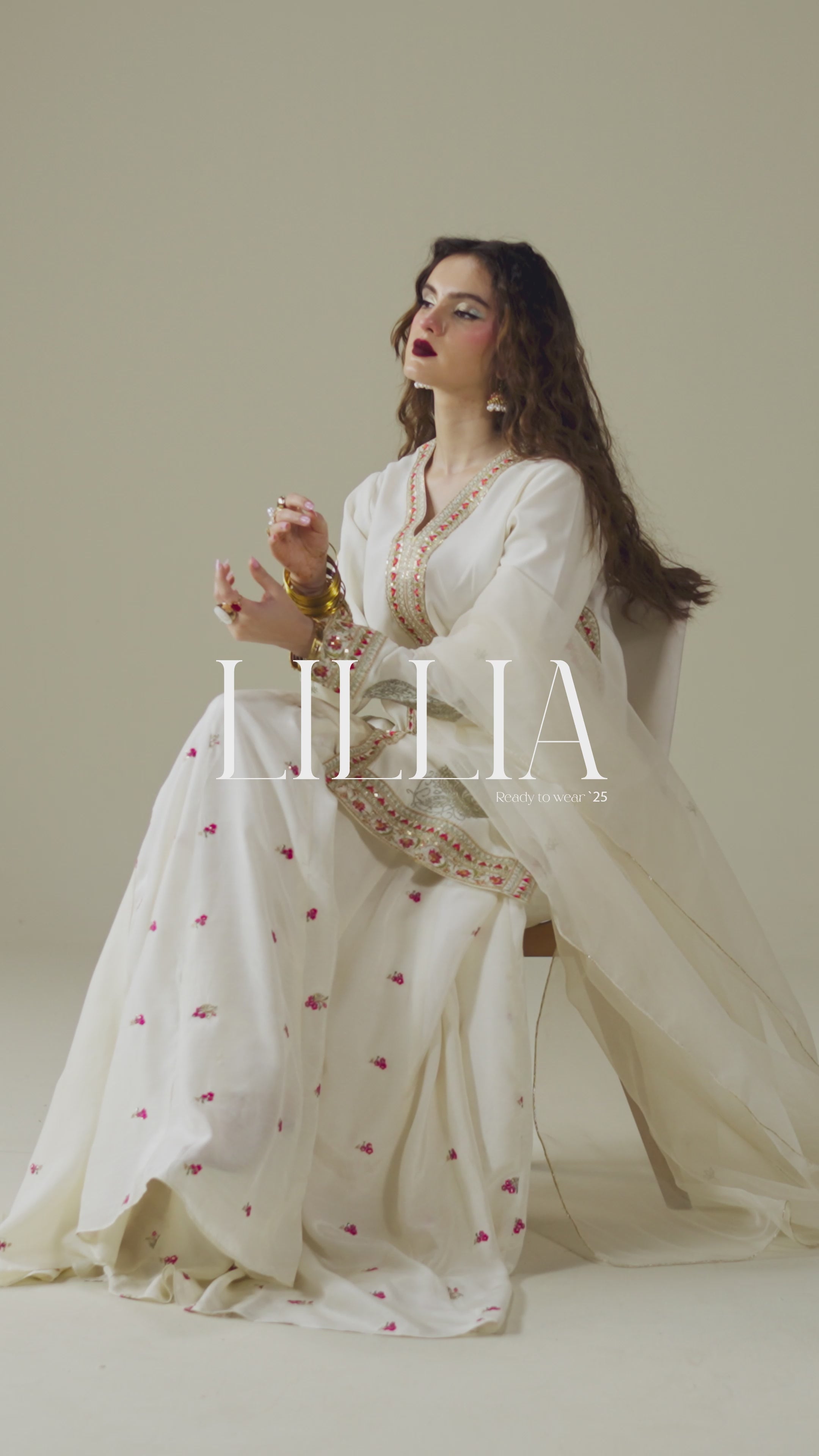 Pakistani Cream Embroidered Raw Silk Sharara Set (3-Piece) - Image 9