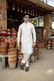Cream Boski Waistcoat Kurta Set (3-Piece) - Image 5