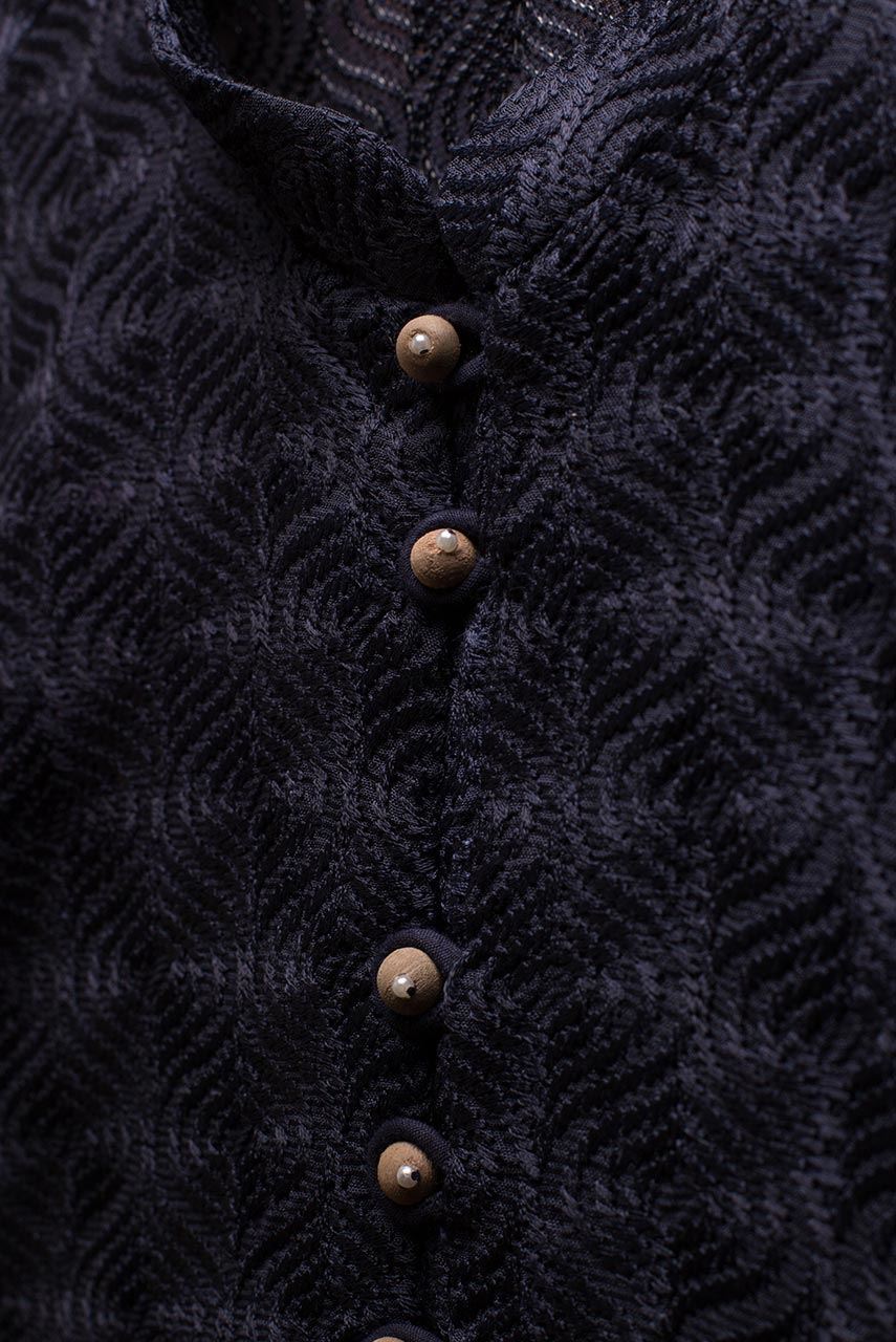 Cream Embroidered Chiffon Kurta with Black Waistcoat (3-Piece) - Image 6