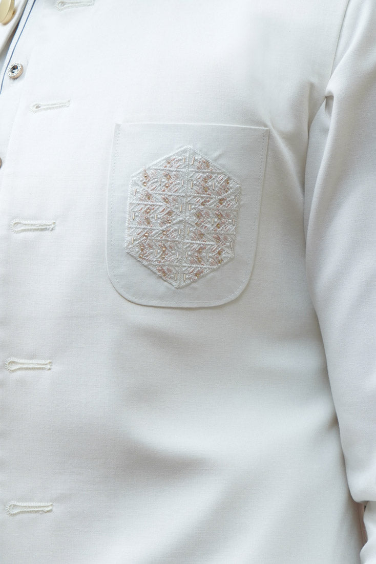 Cream Embroidered Poly Viscose Waistcoat (3-Piece) - Image 6