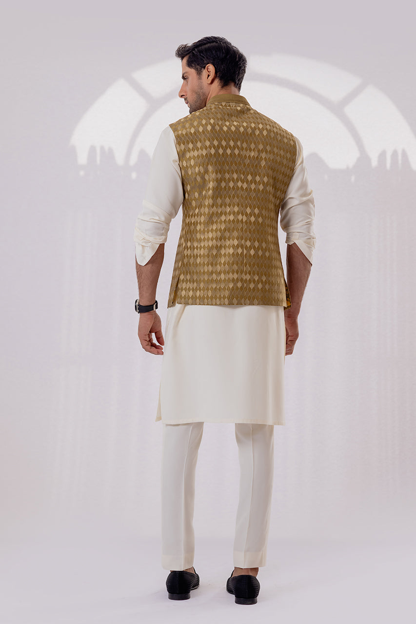 Cream Boski Waistcoat Kurta Set (3-Piece) - Image 2
