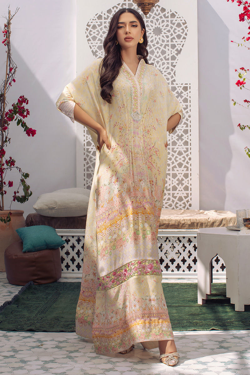 Buttercream Printed Crepe Silk Kaftan (1-Pc) - Image 1