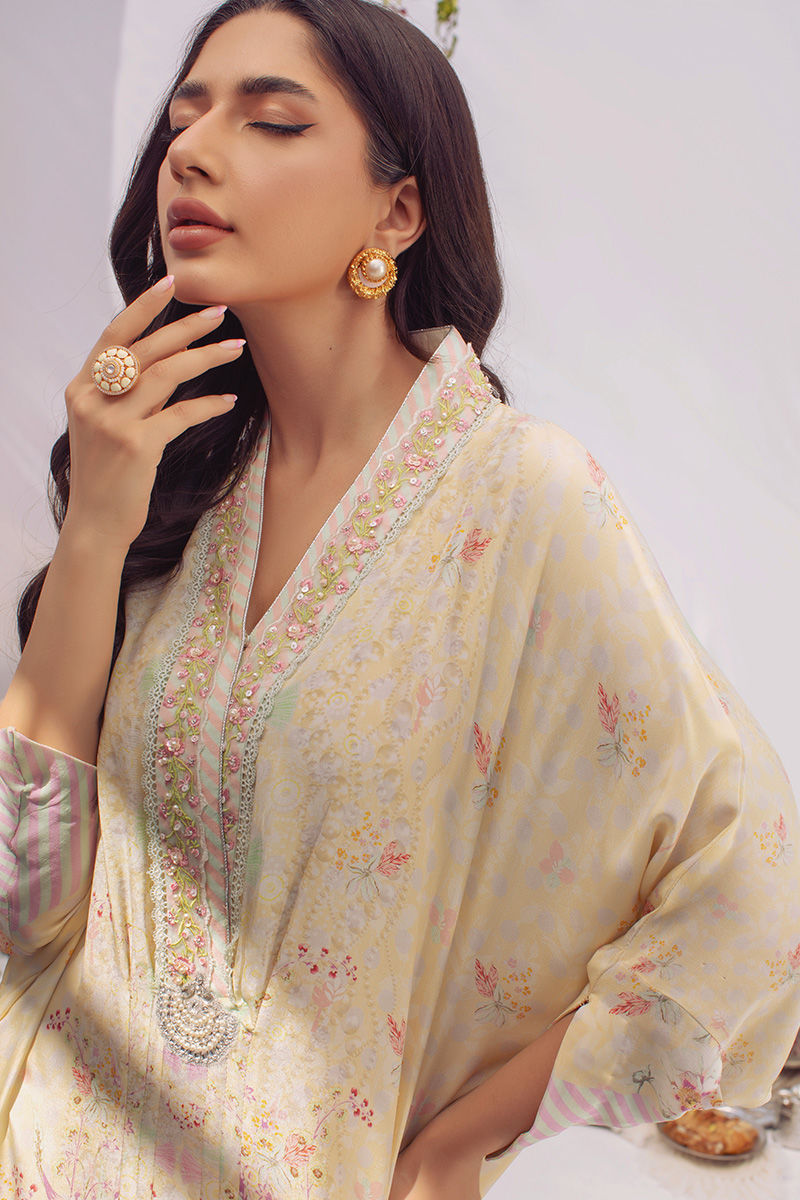 Buttercream Printed Crepe Silk Kaftan (1-Pc) - Image 2