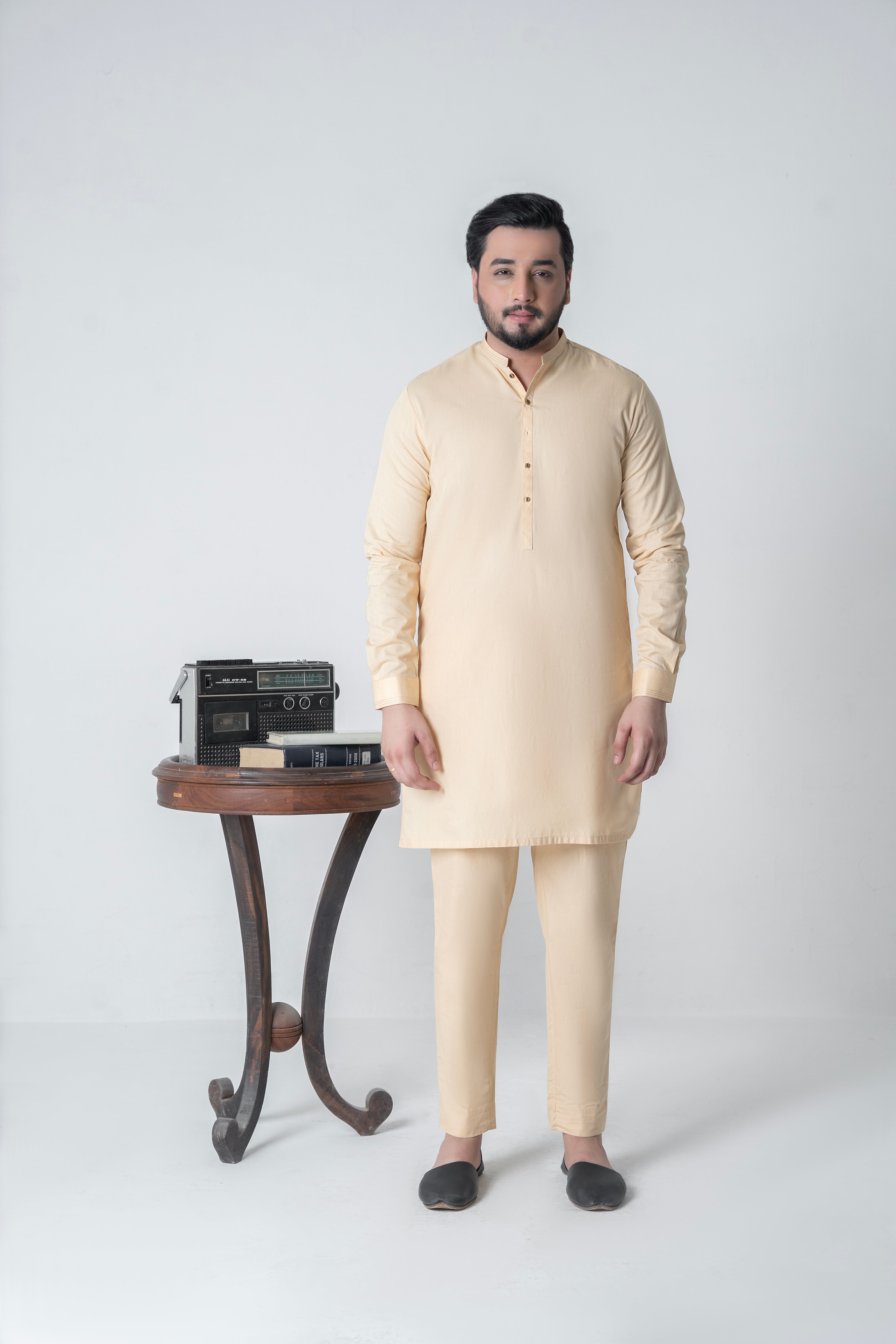 Cream Wash-&-Wear Kurta Pajama (2-Piece) - Image 1
