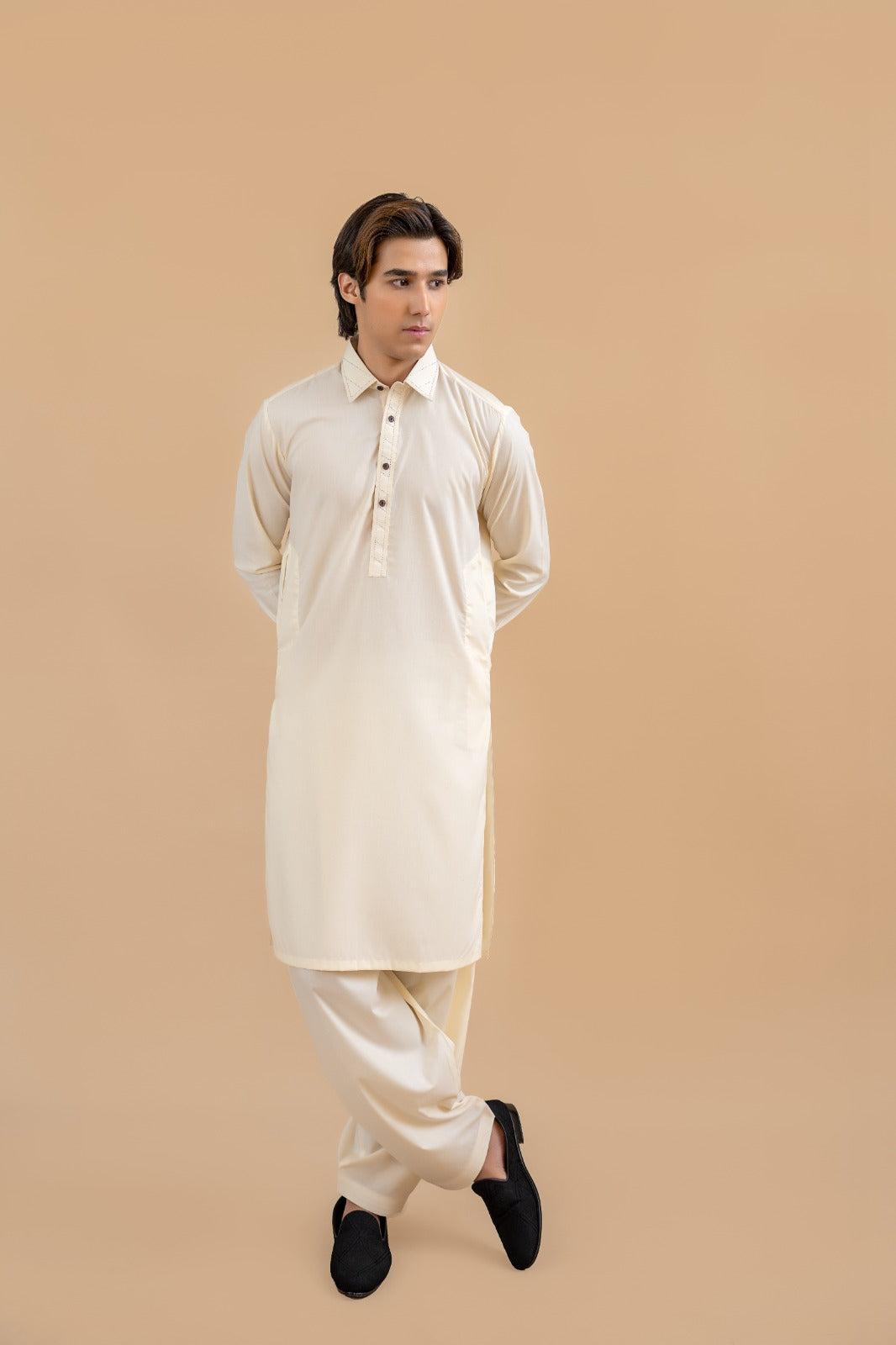 Cream Wash & Wear Shalwar Kameez (2-Piece) - Image 1