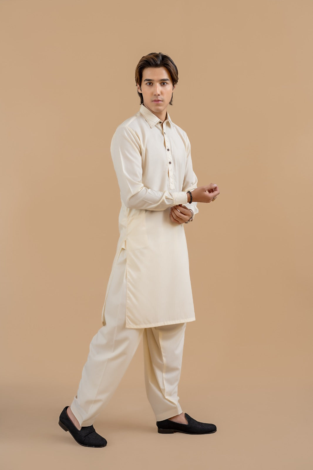 Cream Wash & Wear Shalwar Kameez (2-Piece) - Image 3