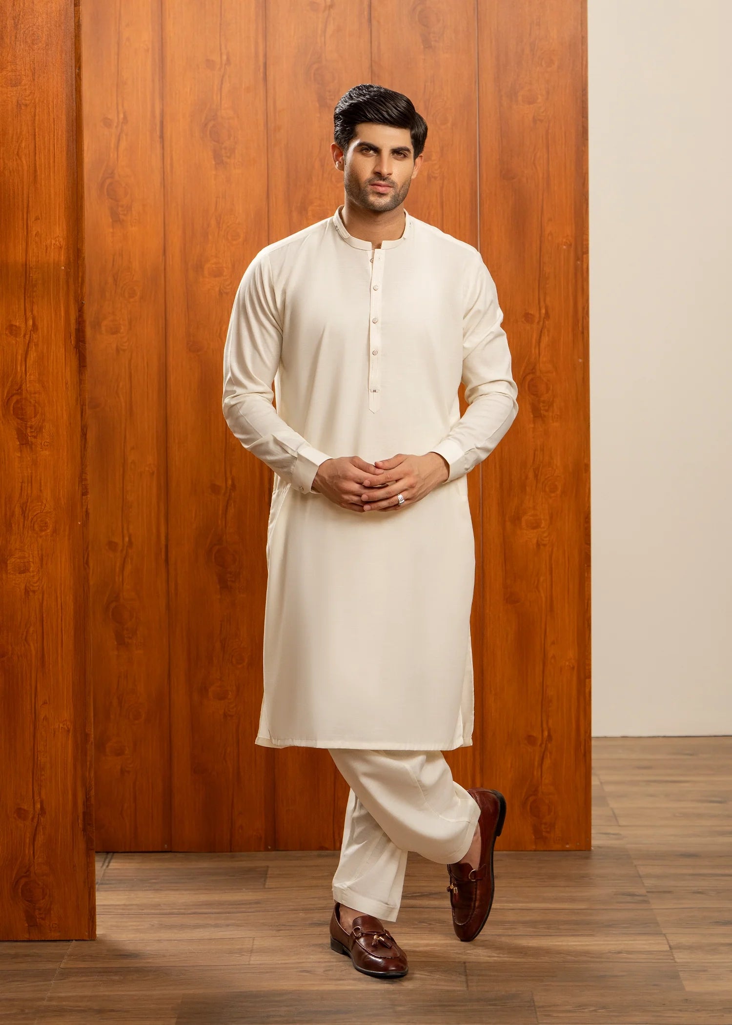 Cream Wash & Wear Shalwar Kameez (2-Piece) - Image 1