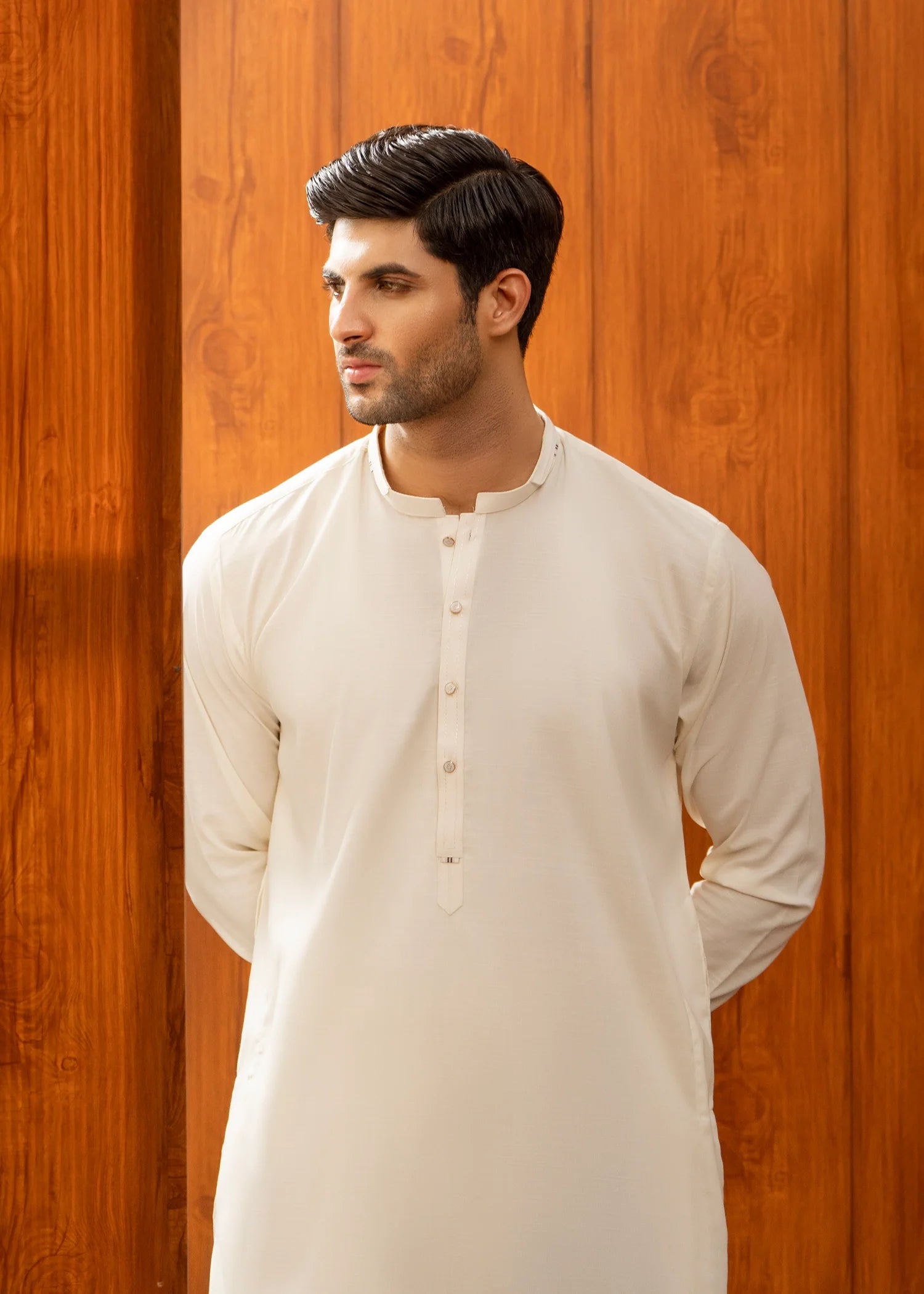 Cream Wash & Wear Shalwar Kameez (2-Piece) - Image 2