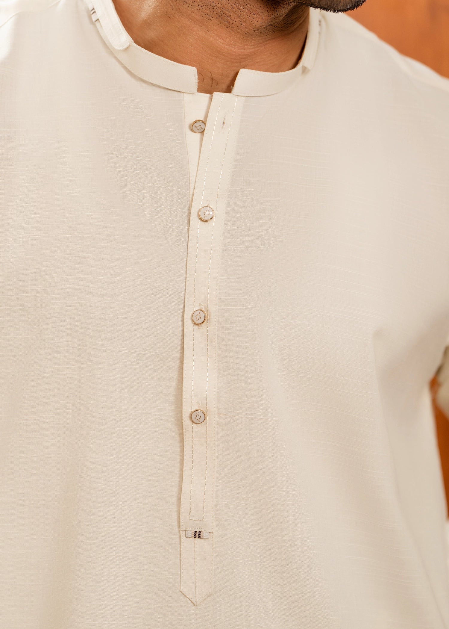 Cream Wash & Wear Shalwar Kameez (2-Piece) - Image 3